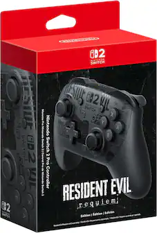 Sure, here is the corrected and grouped text:
---
**Nintendo Switch**
**Manette Pro Nintendo Switch 2 - Control Pro de Nintendo Switch 2**
**CD2**
**RESIDENT EVIL Requiem Edition | Édition | Edición**
**Resident Evil Requiem sold separately. | Resident Evil Requiem se vende por separado. | Resident Evil Requiem vendu séparément.**
---
This text is taken from the image of the Nintendo Switch Pro Controller packaging.