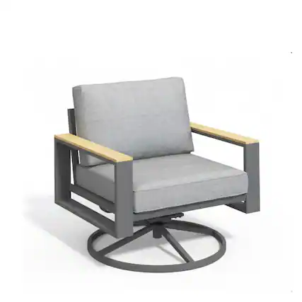 Front. Mondawe - 30" Aluminum Swivel Patio Dining Chairs with Cushions - Gray.