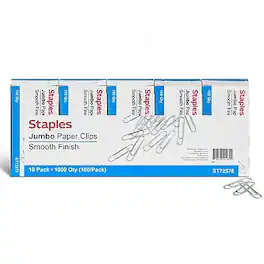 Staples - Smooth Jumbo Paper Clips, 1000 Clips/Pack, 10/Pack - Silver