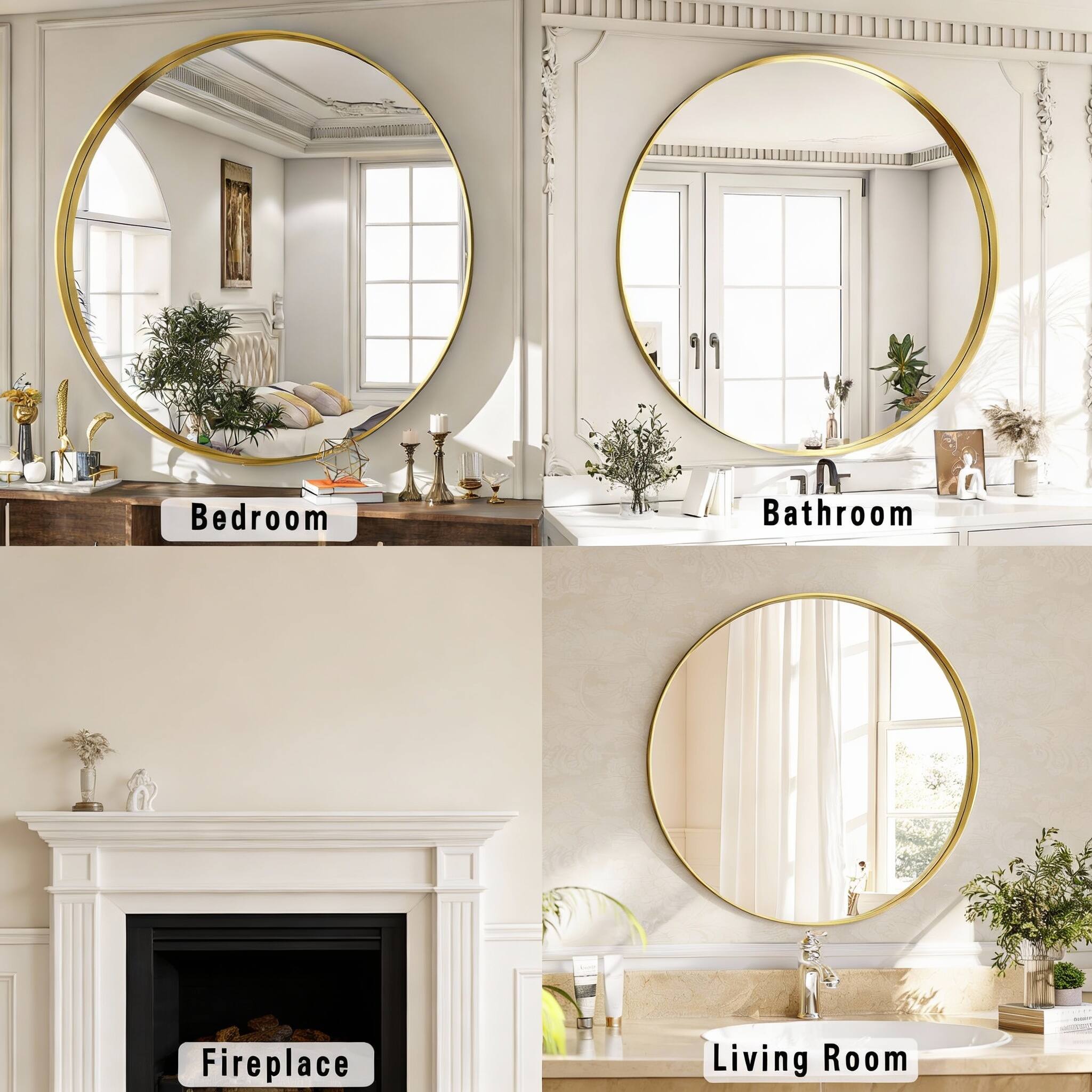 OMOMMD Large Round Bathroom Mirror Wall Mounted Circle With Metal Deep ...