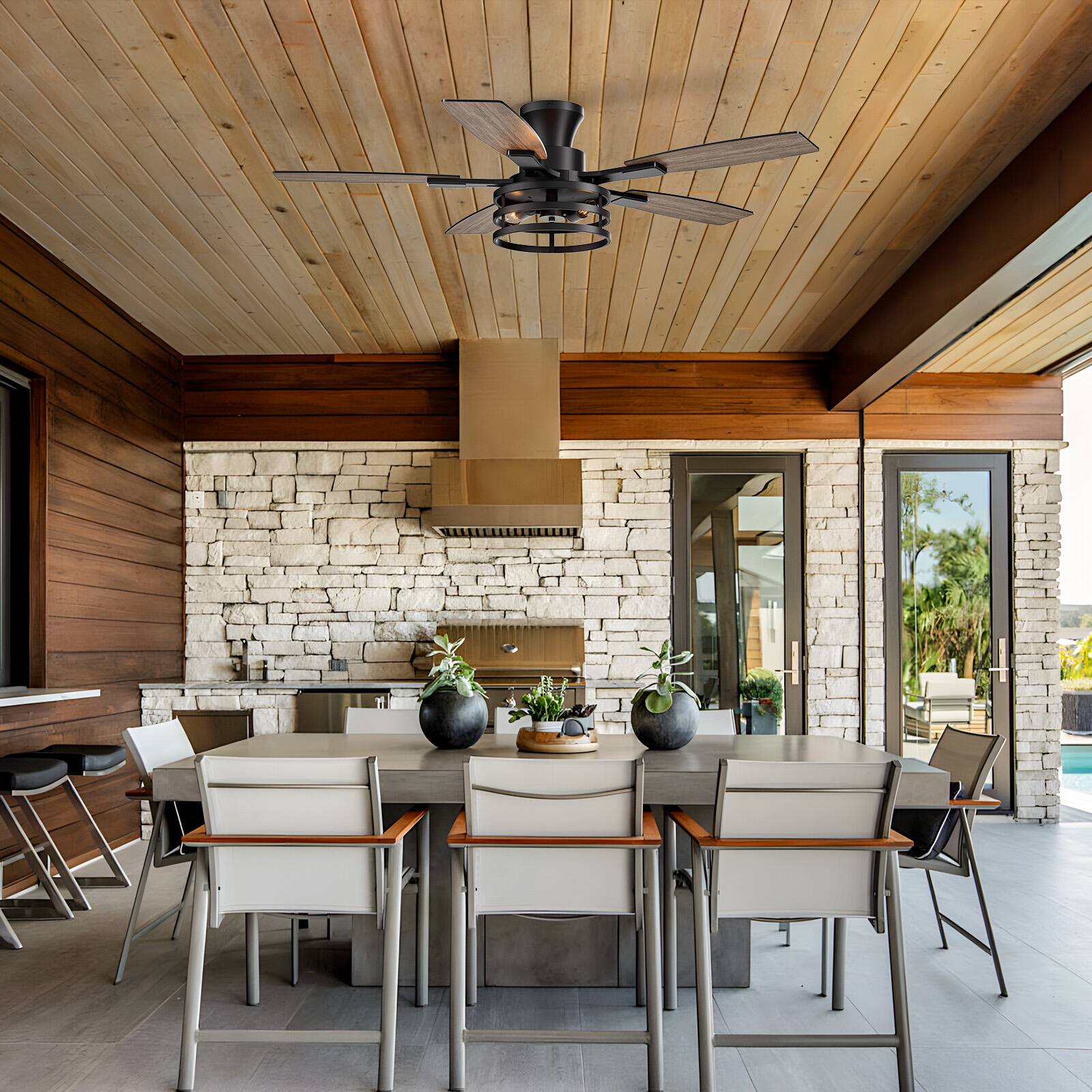 Alt View 9. Siljoy - 52 Inch Farmhouse Flush Mount Ceiling Fan with Lights Dual Blades Remote Included 5 Blades for Patio Bedroom Living Room - Black.