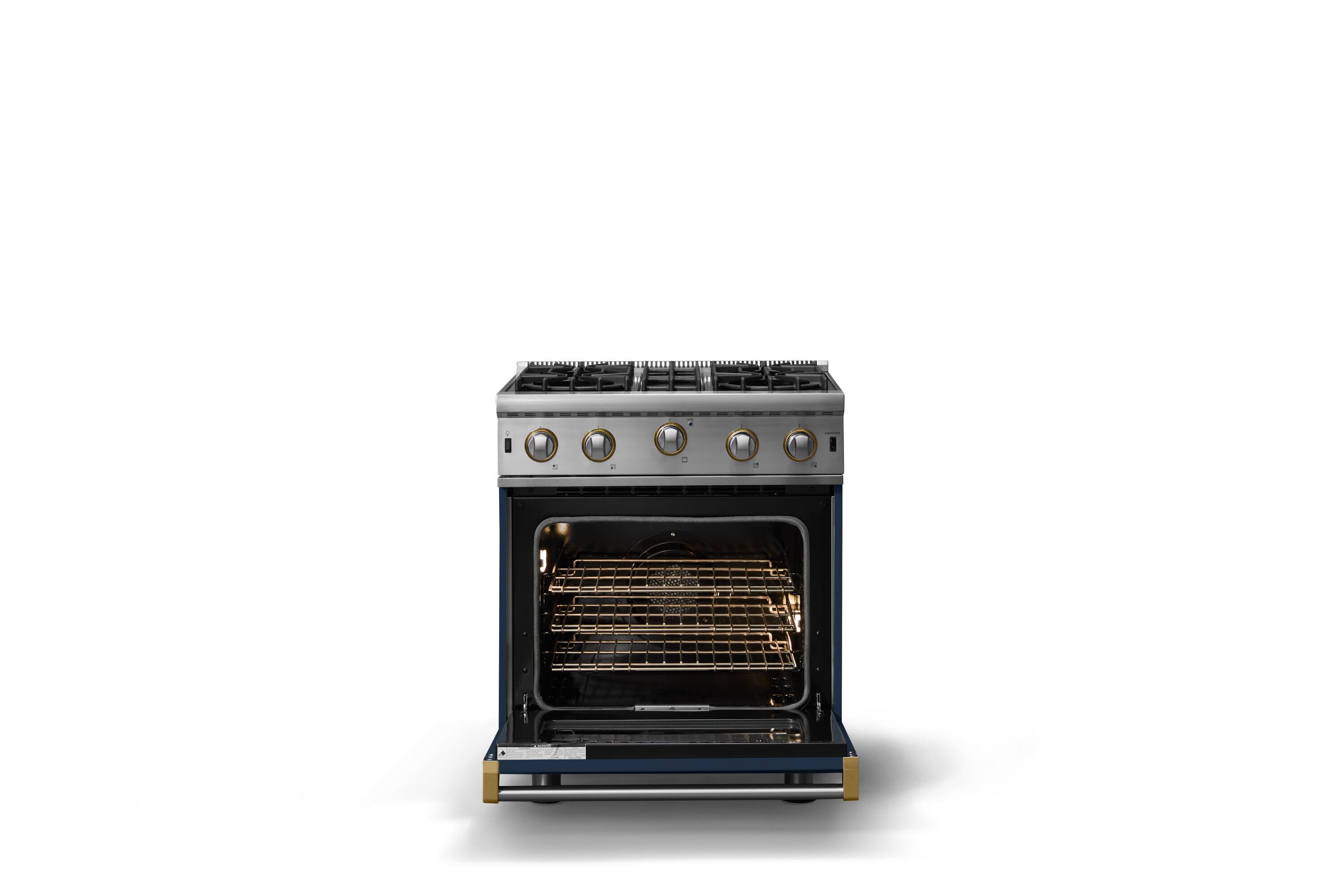 Alt View 2. Viking - 30"W. 4.0 Cu. Ft. Freestanding Self-Clean Open Burner Gas Convection Range - Slate Blue w. Brushed Brass Trim - Slate Blue.