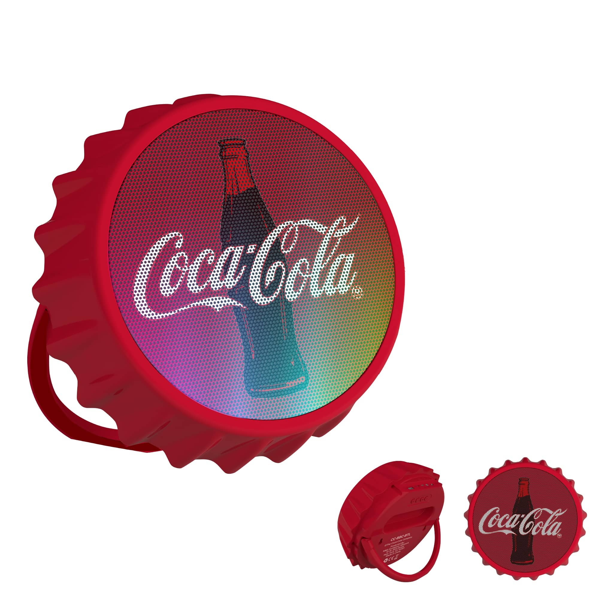 Coca-cola - Wall Mountable Bluetooth Bottle Cap Shaped Speaker with Color Changing LED Lights and Kickstand - Red