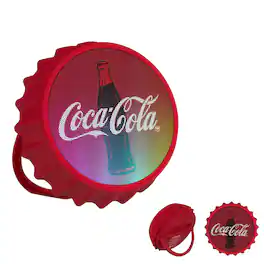 Coca-cola - Wall Mountable Bluetooth Bottle Cap Shaped Speaker with Color Changing LED Lights and Kickstand - Red