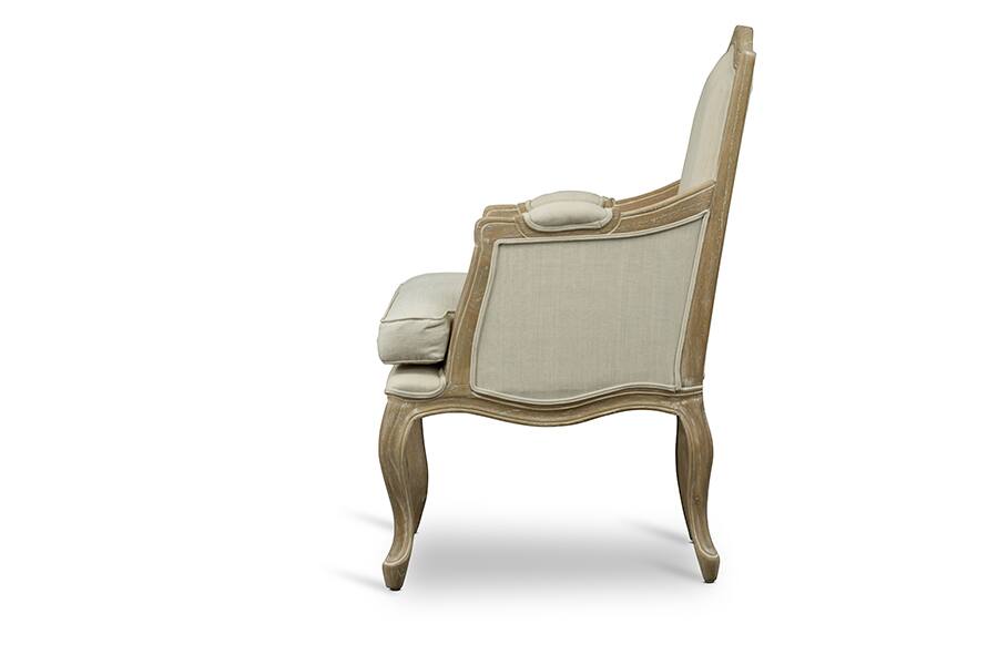 Angle. Baxton Studio - Nivernais Wood Traditional French Accent Chair - Beige/Light Brown.