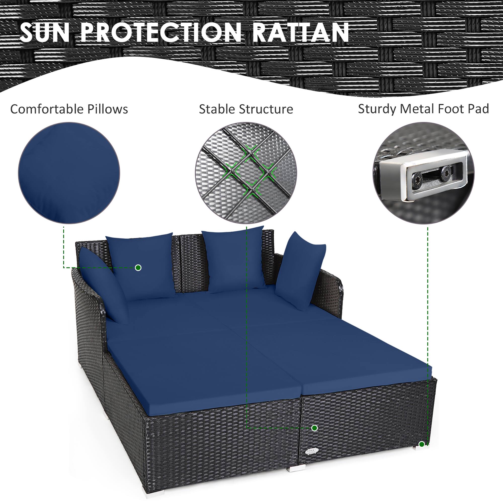 SUN PROTECTION RATTAN Comfortable Pillows Stable Structure Sturdy Metal Foot Pad