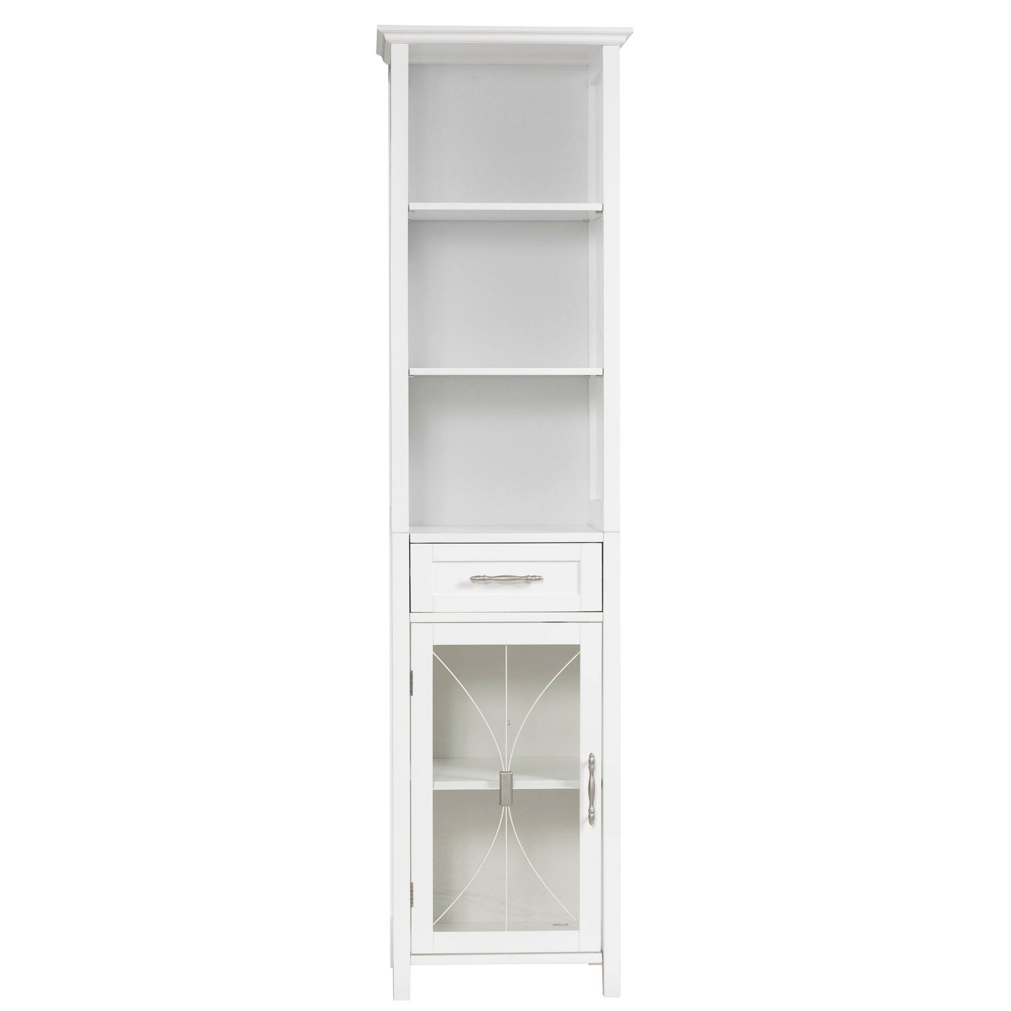 Back. Teamson Home - Teamson Home Delaney White Bathroom Linen Tower Cabinet with Glass Door & Drawer - White.