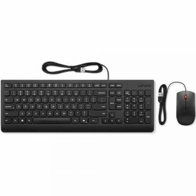 Front. Lenovo - Lenovo Essential Wired Combo Black US English - USB Type A Membrane Cable Keyboard - English (US) - Black - USB Type A - Black.