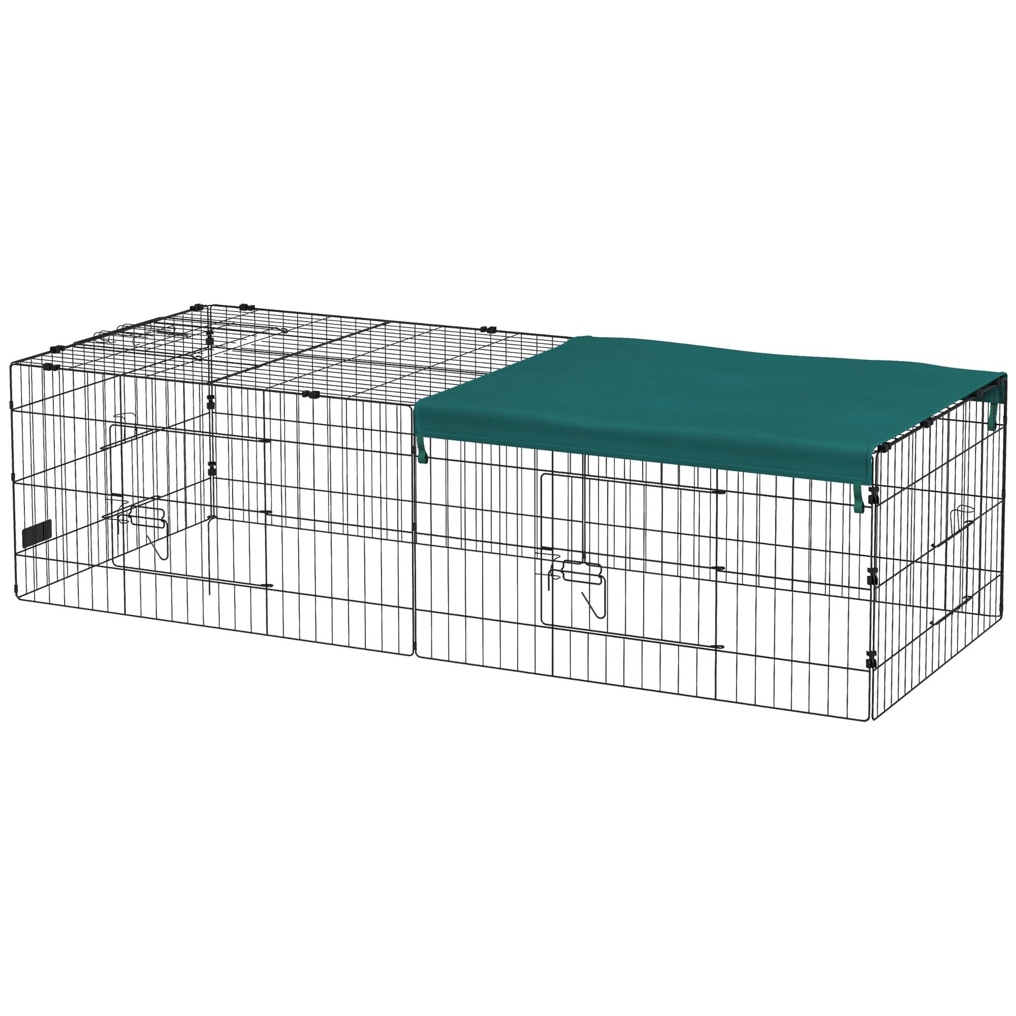 Front. Pawhut - Small Animal Playpen with with Roof for Rabbits, Chicken - Green.