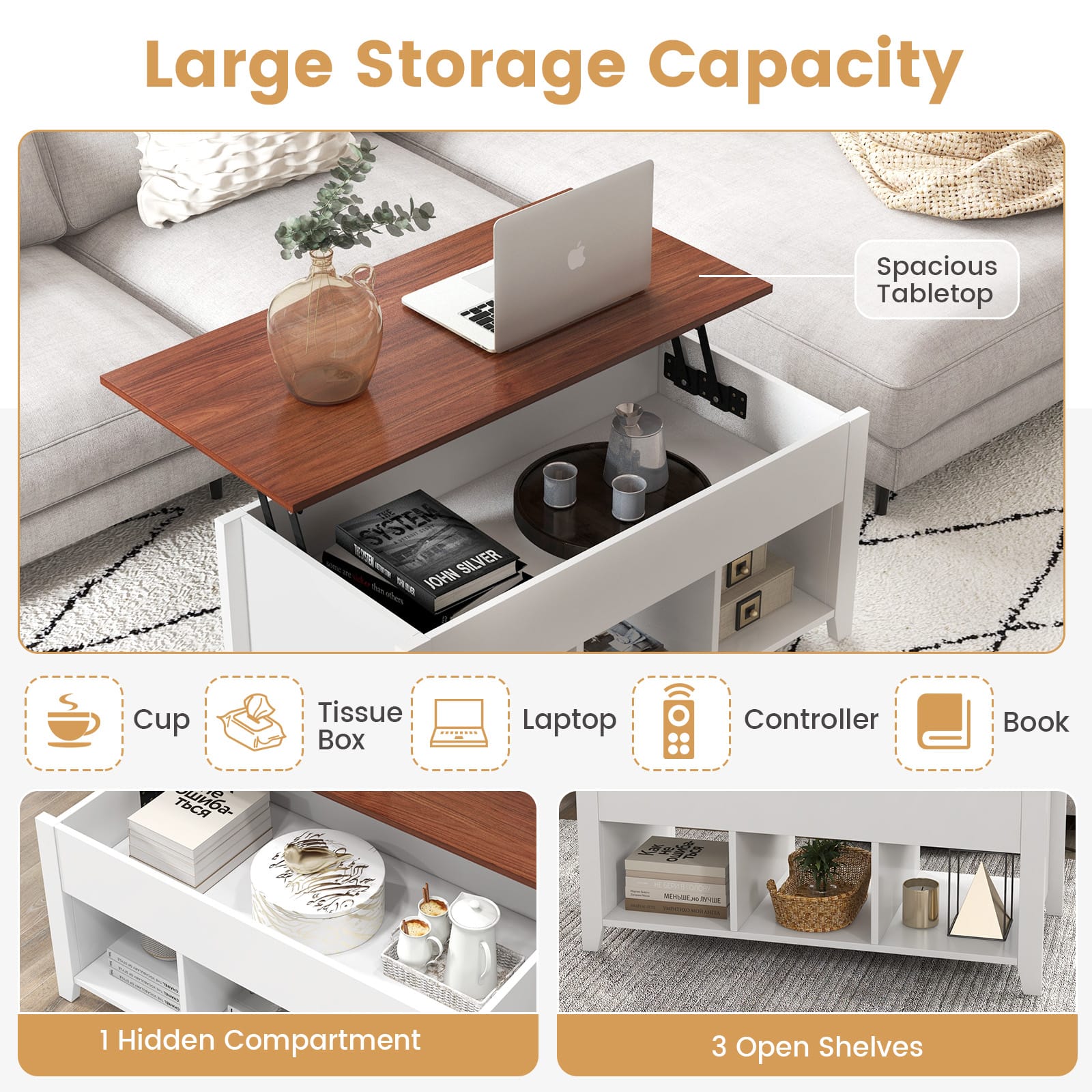 Large Storage Capacity Spacious Tabletop System 17 Silver - John S Cup Tissue Box Laptop Controller Book EP - Sea M - - 1 Hidden Compartment 3 Open Shelves