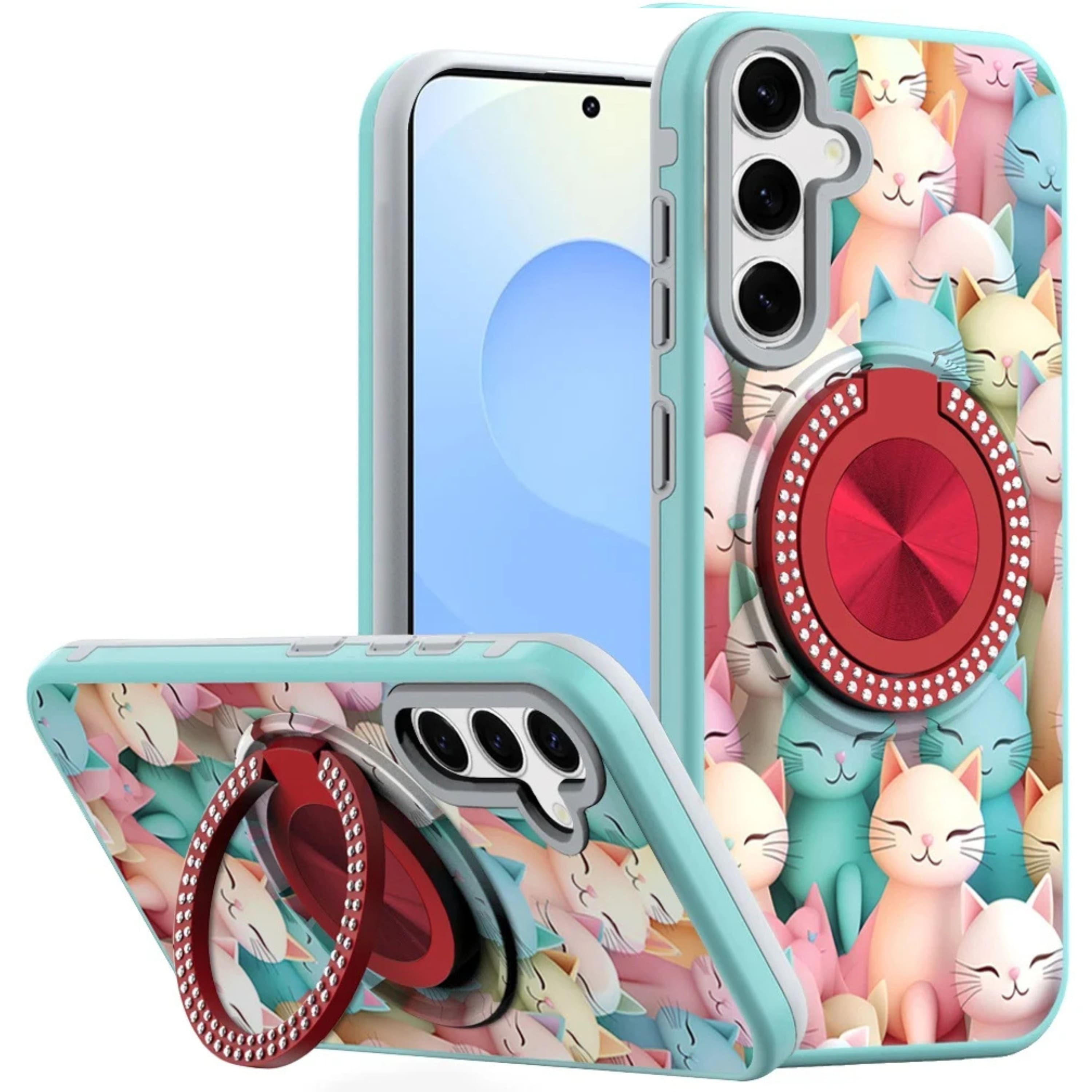 Kitcheniva - Printed Design Ring Stand Case With Tempered Glass For Samsung S25 Plus S24 Plus - Cats price history on PriceWatchPro