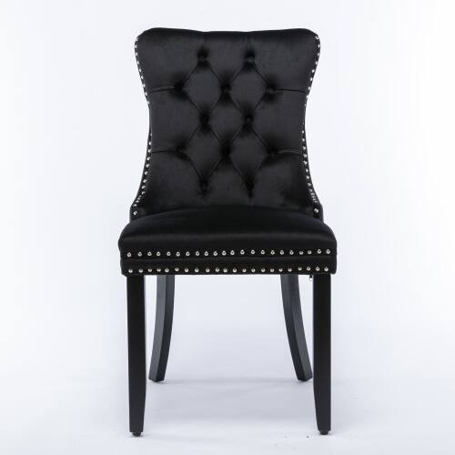 Angle. LUCKY ONE - Assembled Tufted Velvet Dining Chair Set of 2 with Wood Legs Nailhead Trim High Back - Black.