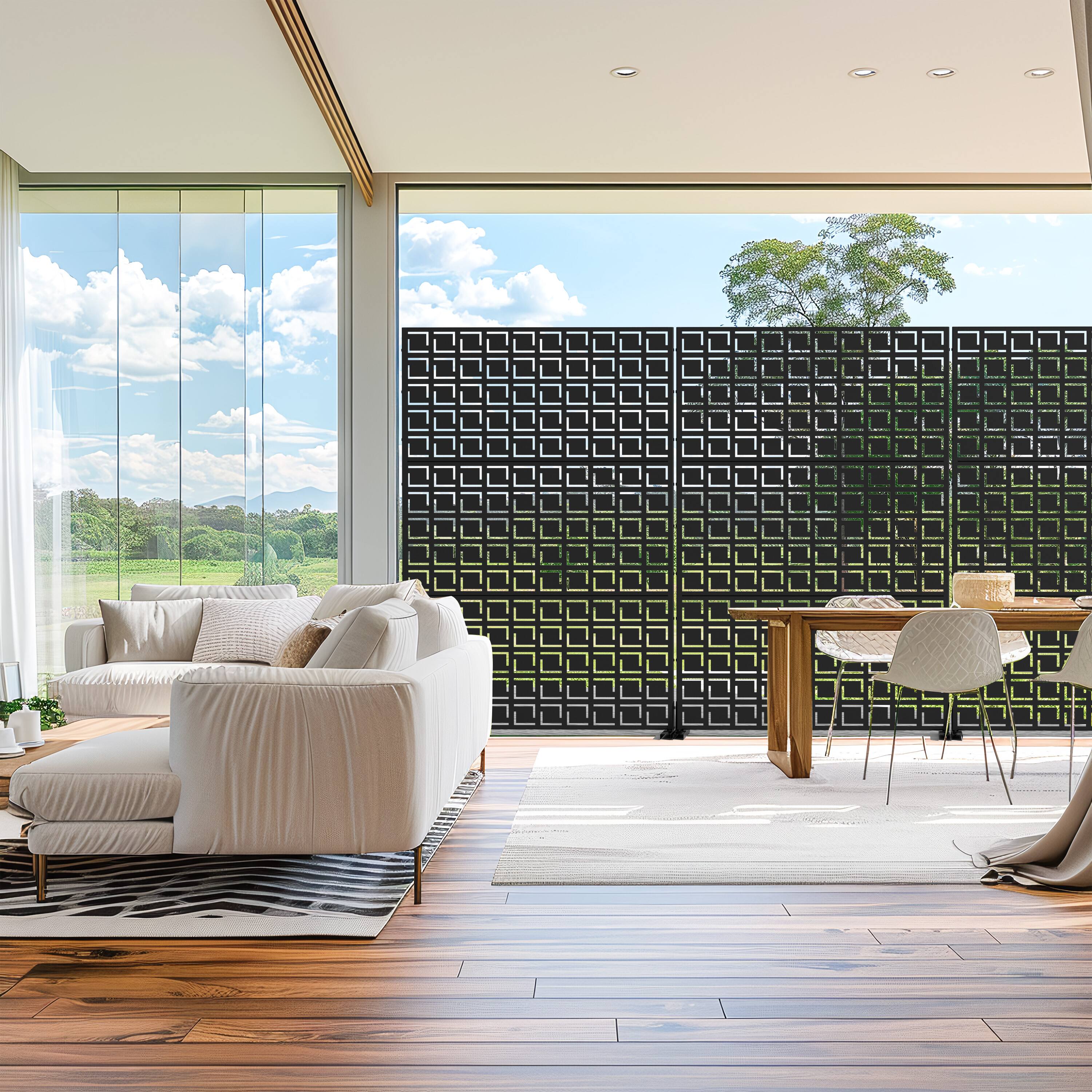 Alt View 6. PexFix - 72 in. x 47 in. Frederick Pattern Metal Outdoor Privacy Screen & Panels, Freestanding Garden Divider Fence - Black.