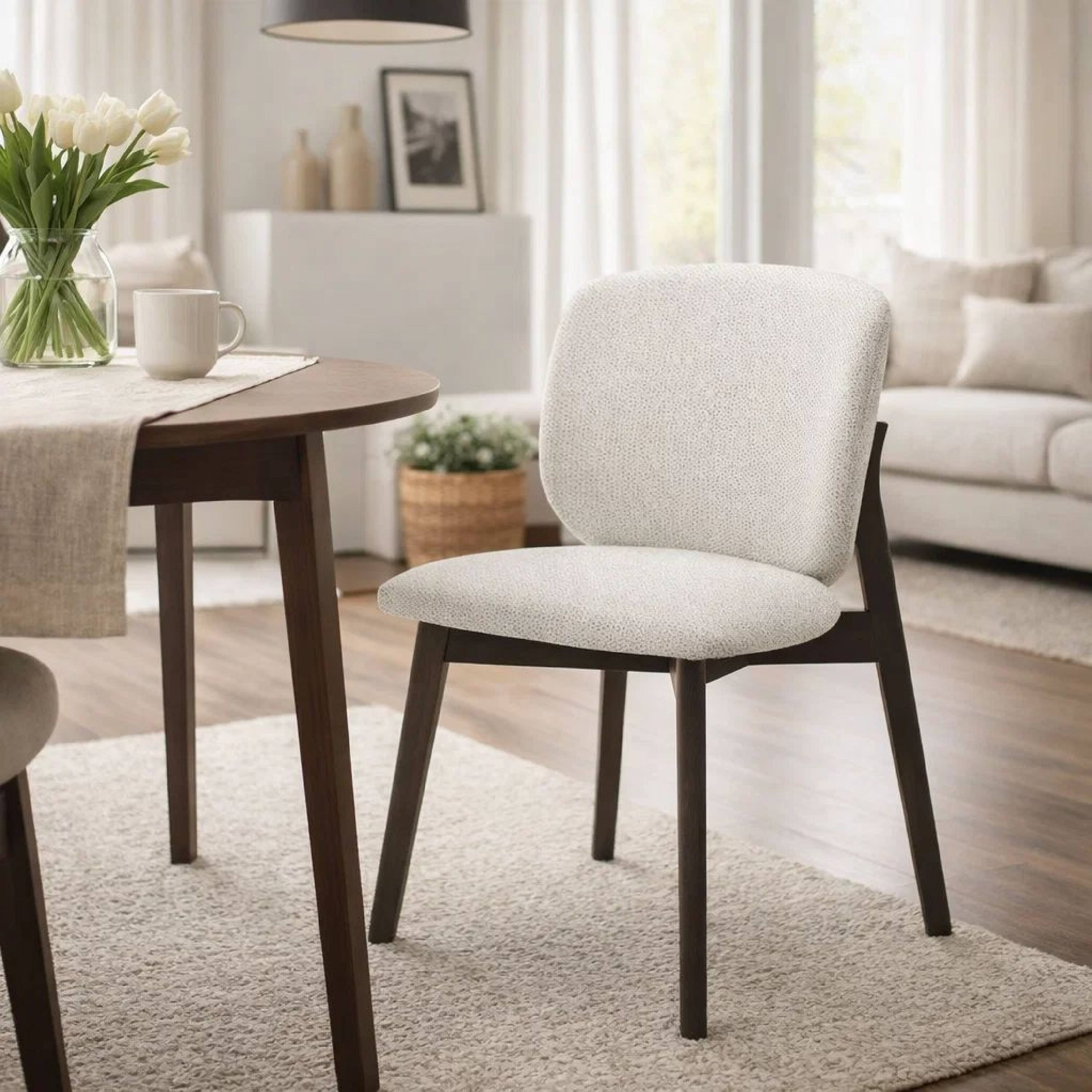 Alt View 5. Manhattan Lane - Mery Dining Side Chair Set of 2, Gray Chenille, Walnut Brown Legs - Walnut Brown, Gray.