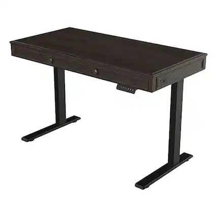 Front. FlexiSpot - Classic Style Electric Height Adjustable Standing Desk, Sit-Stand Home Office Computer Desk - Brown.