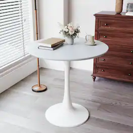 Loheer - Tulip Dining Table, 31.5 inch Round MDF Tabletop with Metal Pedestal Base - White