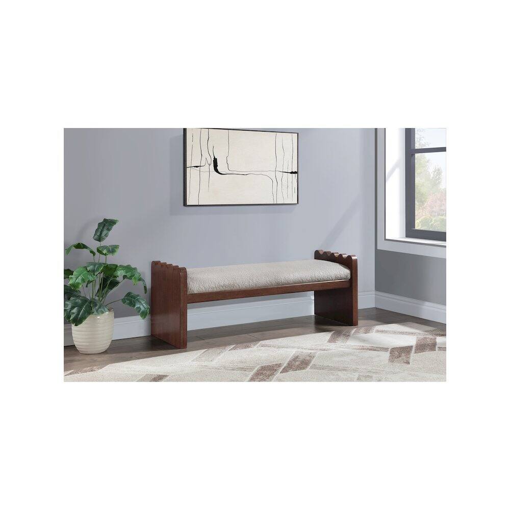 Alt View 1. Meridian Furniture - Sonia Beige Velour Fur Fabric Bench - Beige.