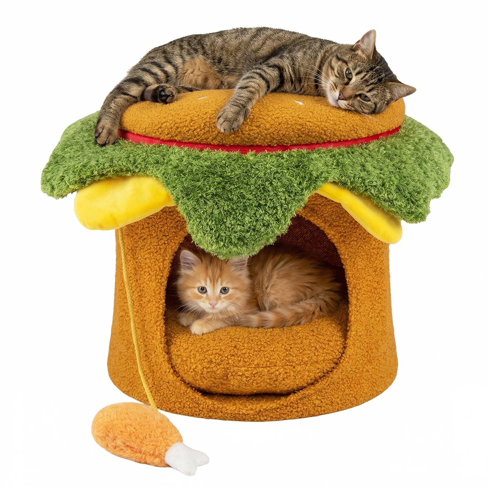 Alt View 9. Gymax - Gymax Hamburger Cat Nest w/Perch Chicken Drumstick Toy & Removable Cushion for Cats.