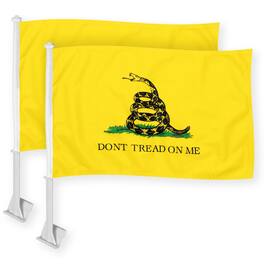 G128 - 2-Pack Gadsden Don't Tread On Me Car Flags, 11 x 17 in, Double-Sided 150D Polyester, Flagpole Included - Assorted Colors