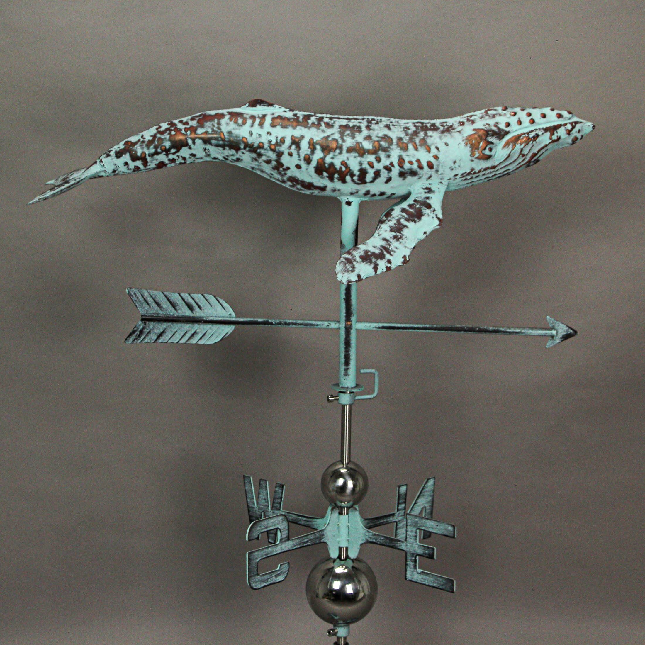 Alt View 5. Things2Die4 - Verdigris Copper Humpback Whale Weathervane Roof Mount Home Garden Decor Art - Teal.