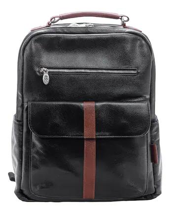 Front. McKleinUSA - 17-Inch Calfskin Leather Dual-Compartment Laptop Backpack, Padded Laptop/Tablet Pocket, Lockable Zipper, Air-Mesh Back - Black.