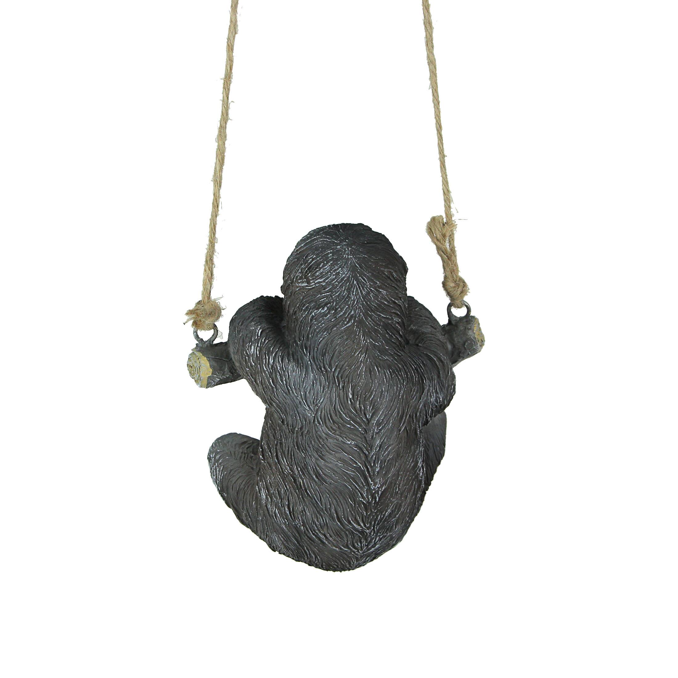 Alt View 2. Mayrich Company - Hand-Painted Resin Sculpture Three-Toed Sloth Hanging Statue With Rope Hanger - Grey.