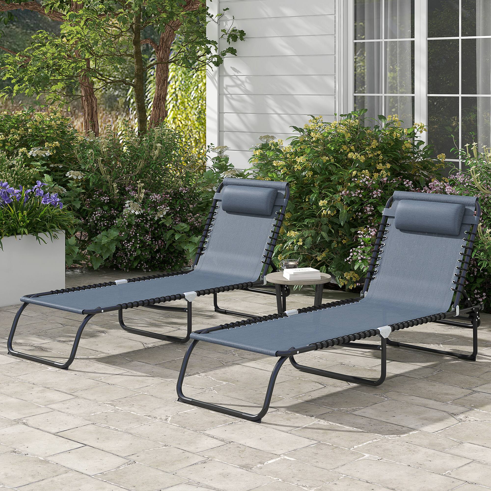 Alt View 1. Outsunny - Folding Chaise Lounge Chair Set of 2, Patio Sun Tanning Chair, Outdoor Chaise Lounger with 4-Position Reclining Back - Gray.