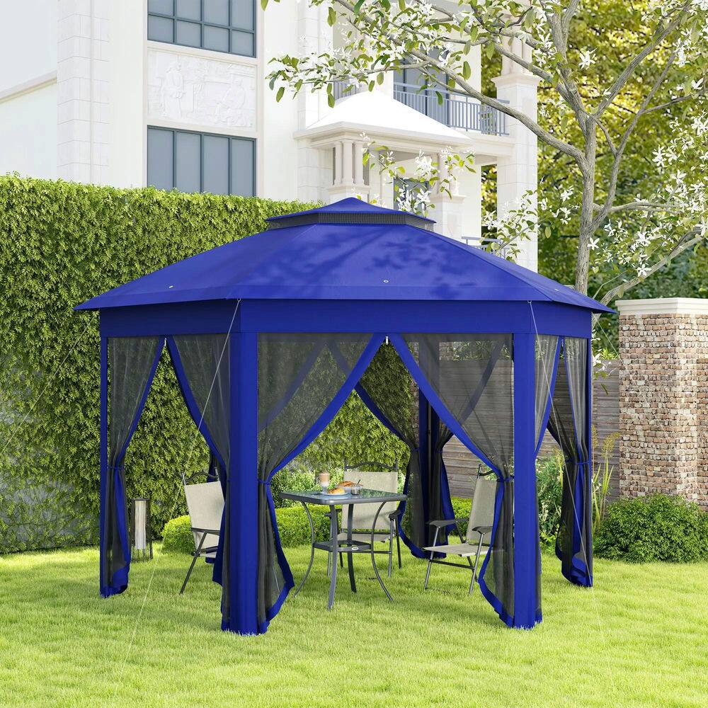 Angle. Spaco - Spaco 13'x13' Pop Up Gazebo Hexagonal Canopy Shelter,6 Zippered Mesh Netting - Blue.