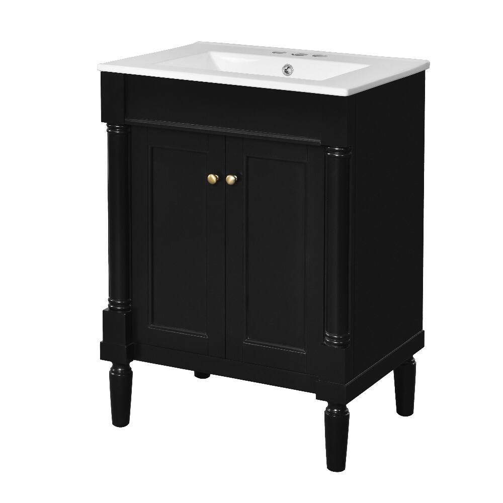 Alt View 8. Loheer - Loheer 24 inch bathroom vanity with sink Black Modern Storage Cabinet - Black.