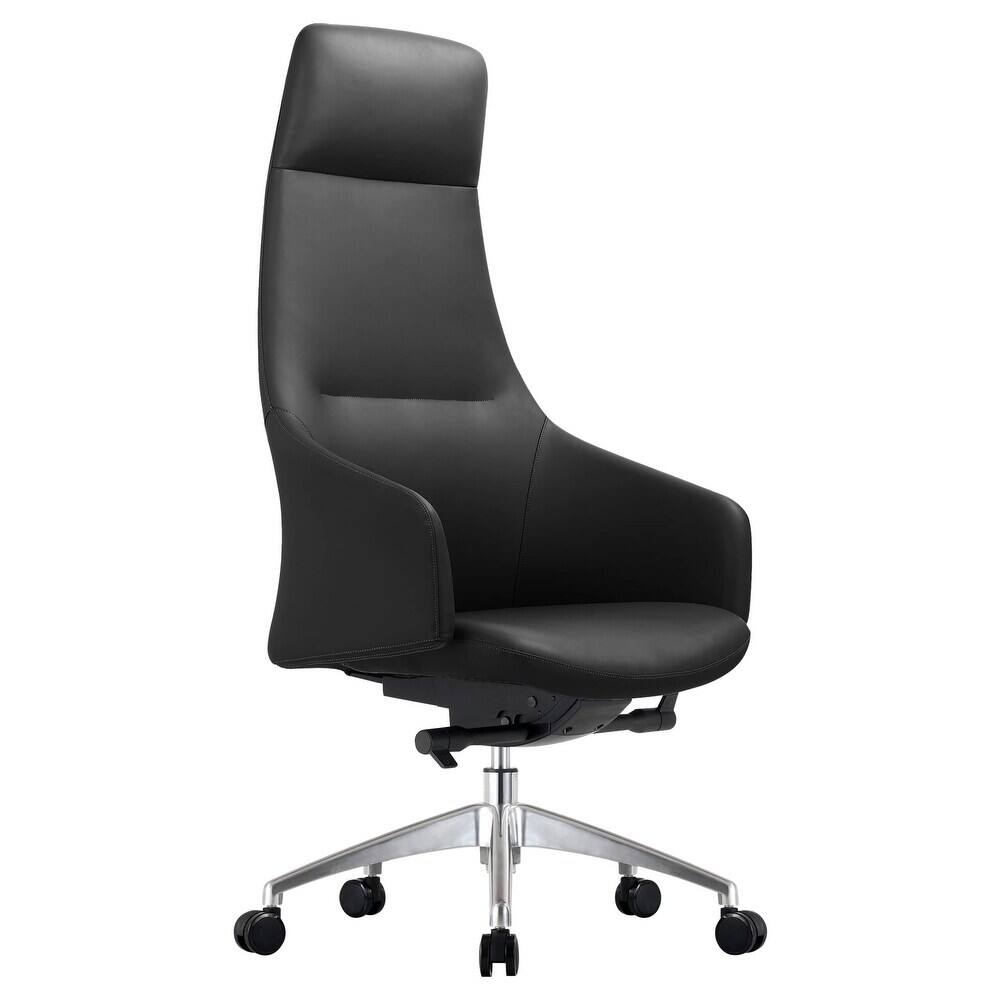 Front. LeisureMod - Celeste High-Back Office Chair in Upholstered Leather with Iron Frame Swivel and Tilt for Desk, Study and Home Office - Black.