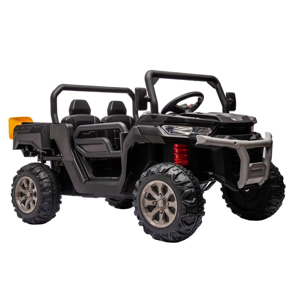 Alt View 3. BreeBe - 24V 2-Seater ride on Truck UTV w/ 2x200W Motors, Dump Bed/Shovel, Remote Control, Electric Vehicle, Non-Slip Tires - Black.