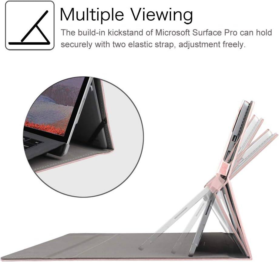 Multiple Viewing  
The build-in kickstand of Microsoft Surface Pro can hold securely with two elastic strap, adjustment freely.