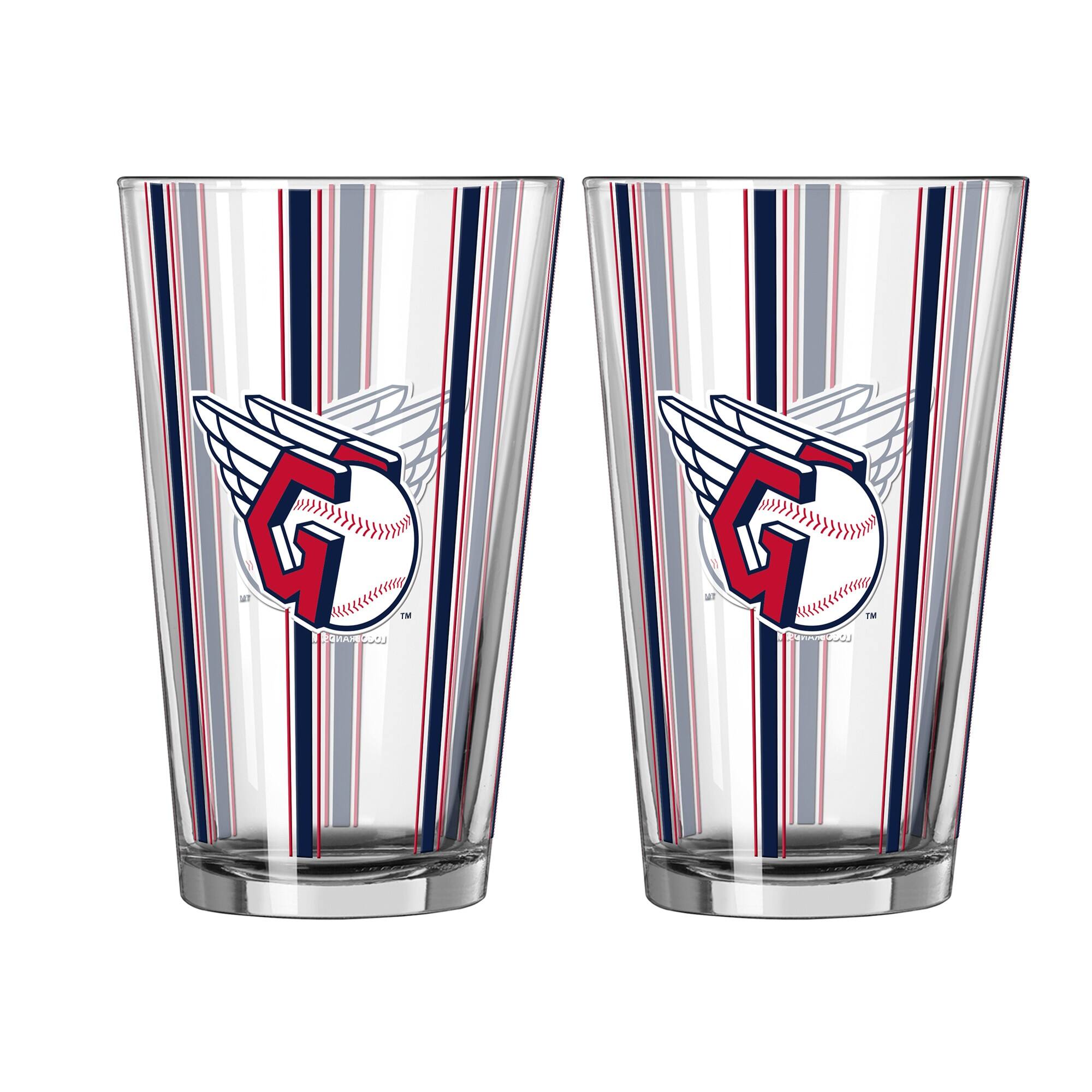 Front. Logo Brands - Cleveland Guardians Two-Piece 16oz. Striped Pint Glass Set - Multicolor.