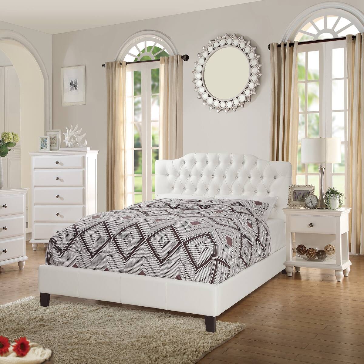Alt View 10. Loheer - Loheer White Bedroom Nightstand with One Drawer and Open Shelf, 26 Inch Tall Wooden Bedside Table - White.