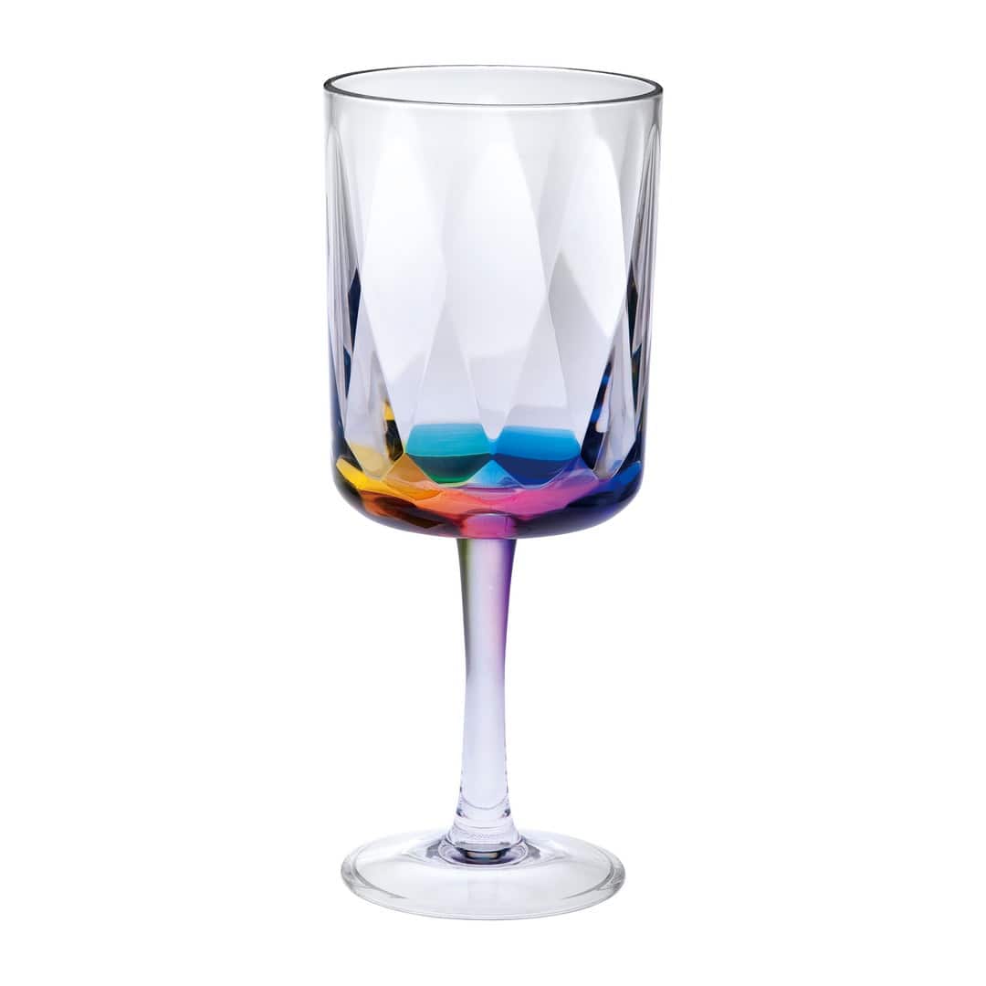 APRILSOUL - Rainbow Diamond Plastic Wine Glasses Set of 4 BPA Free Acrylic Unbreakable Red Wine Glasses - White