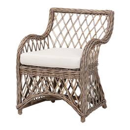 bali & pari - Debra Natural Rattan Armchair – Handwoven Open-Weave Wicker Armchair with Curved Silhouette & Removable Cushion - Kubu Grey