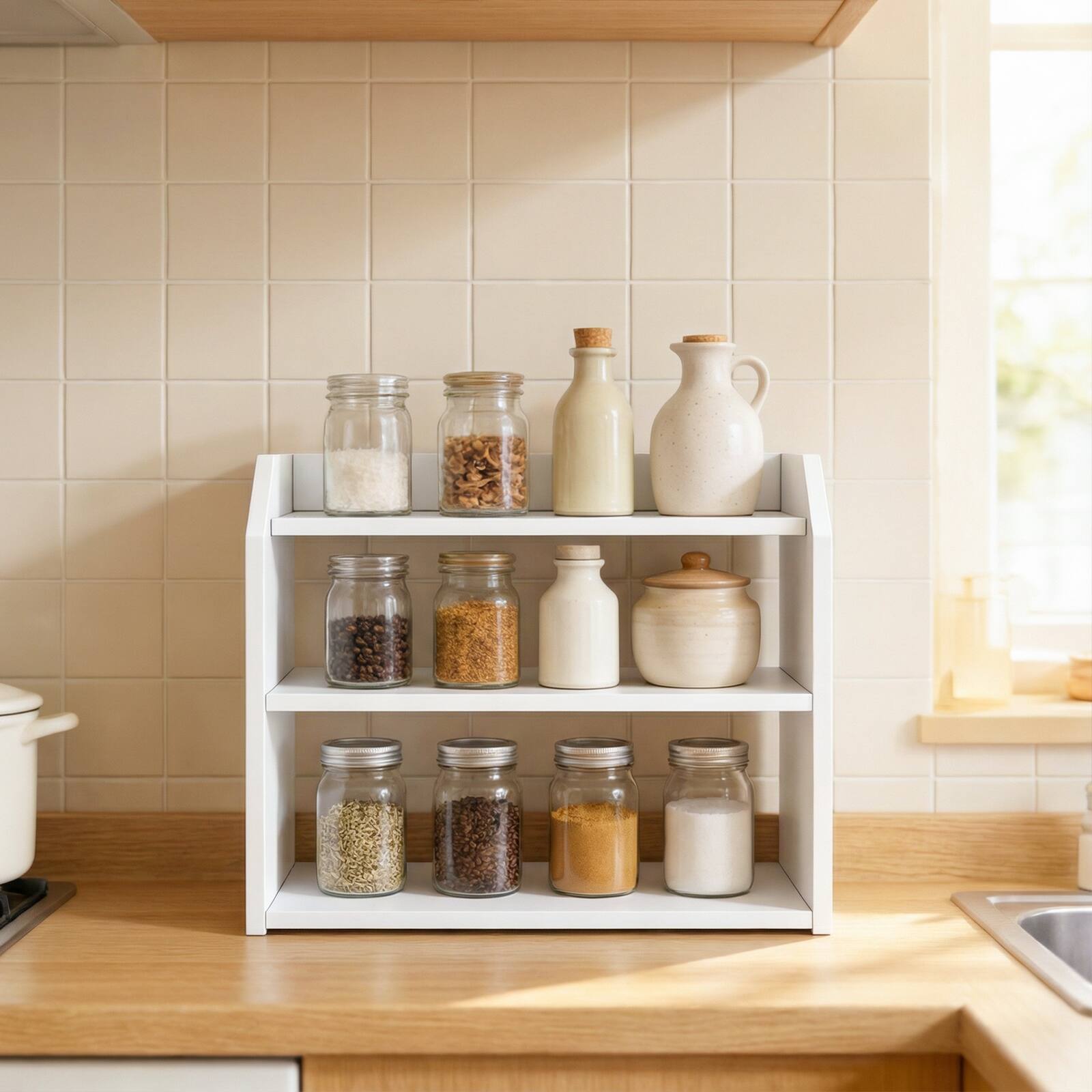 Alt View 4. Gymax - Gymax 2PCS-3-Tier Desktop Bookshelf w/Raised Top Guardrails Space-Saving Display Shelf - White.