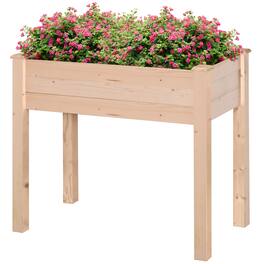 Outsunny - Raised Garden Bed, Elevated Wooden Planter Box DIY Paint with Holes for Vegetables - Natural Wood