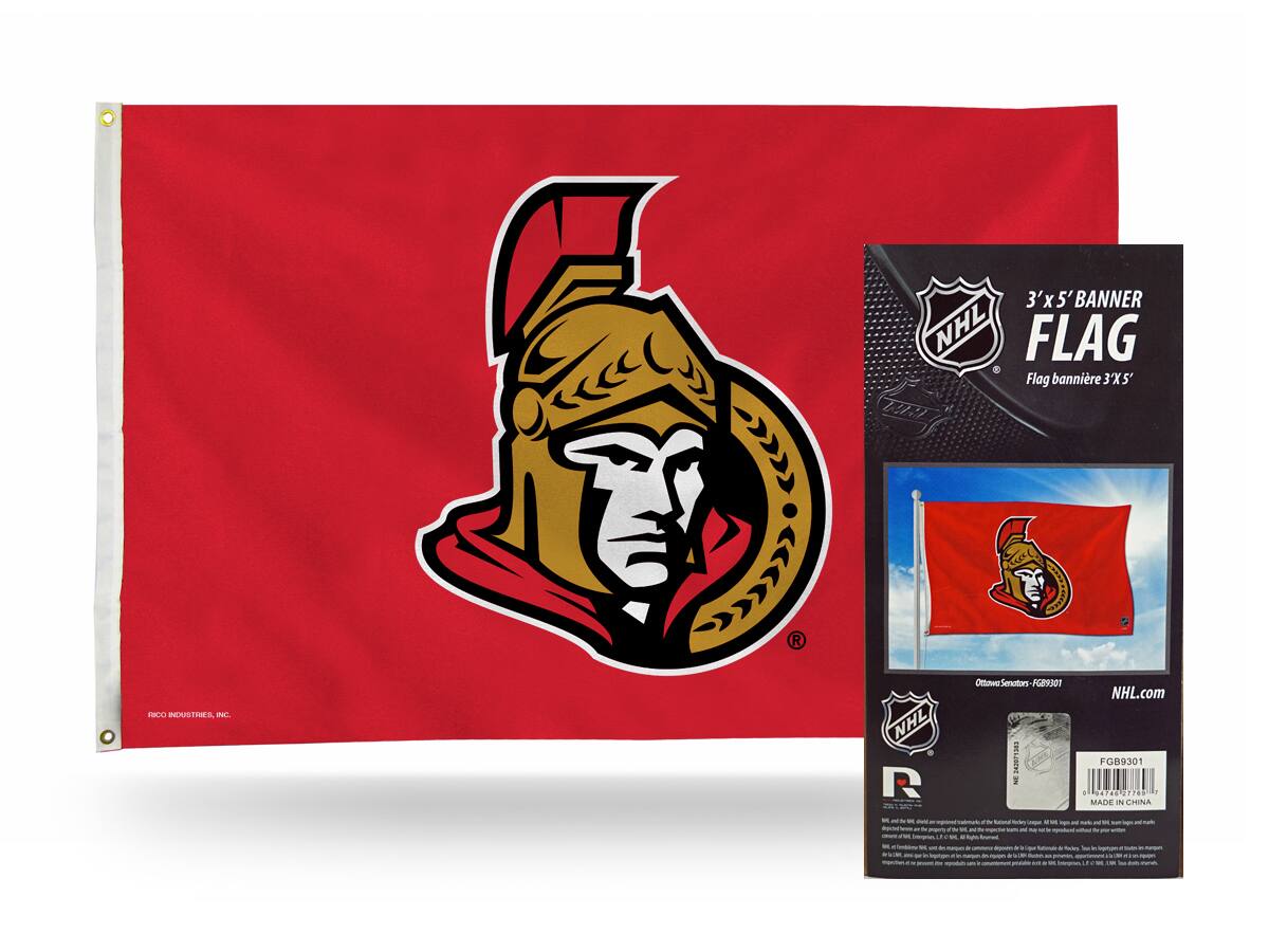 3' x 5' BANNER NHL FLAG  
Flag bannière 3'X5'  
Ottawa Senators FG9301  
NHL.com  
FGB9301 - 4746-2  
MADE IN CHINA  
RICO INDUSTRIES, INC.