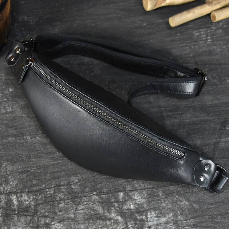 Alt View 6. Steel Horse Leather - Sigrid Smooth Black Leather Waist Bag - Black.