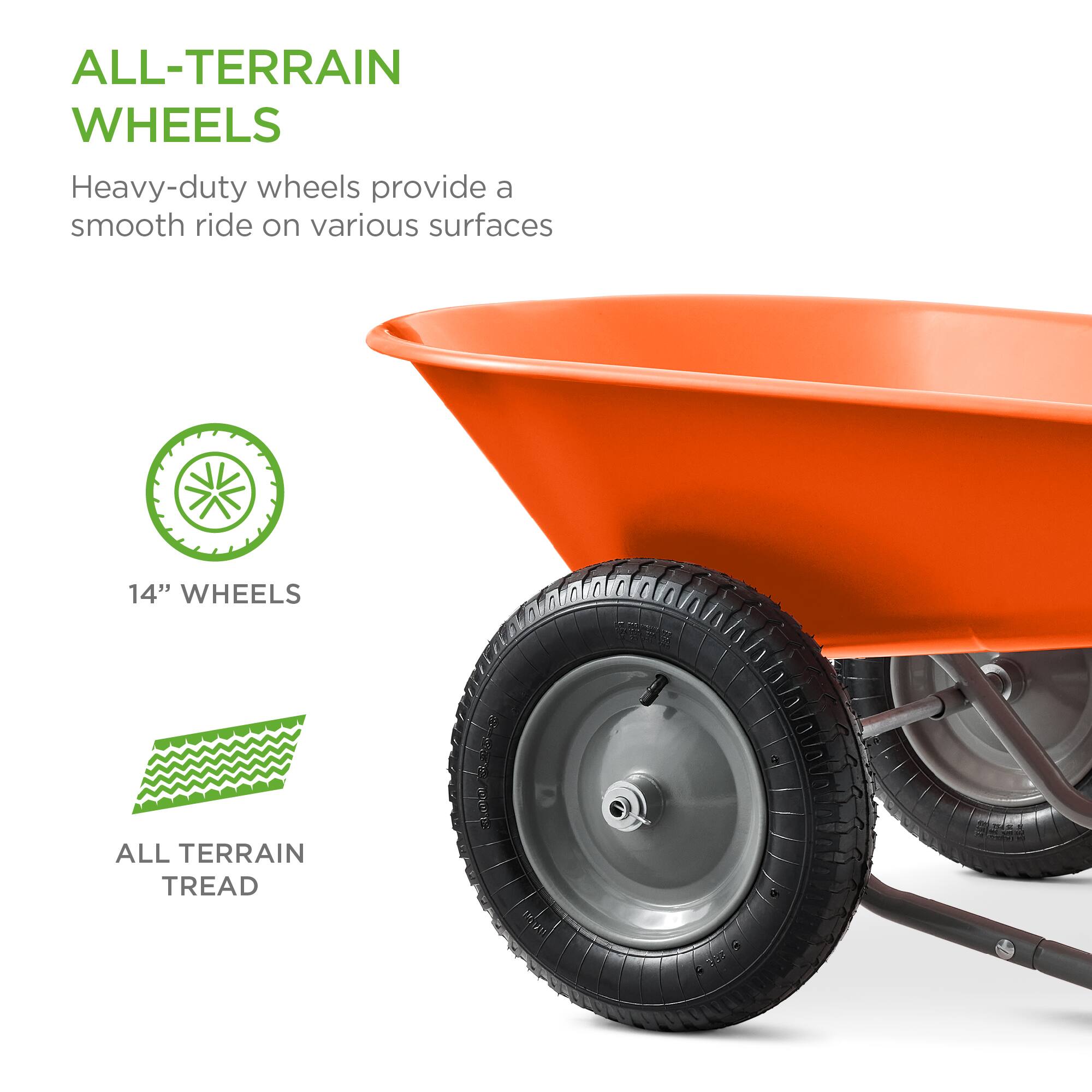 ALL-TERRAIN WHEELS

Heavy-duty wheels provide a smooth ride on various surfaces

14" WHEELS

ALL TERRAIN TREAD