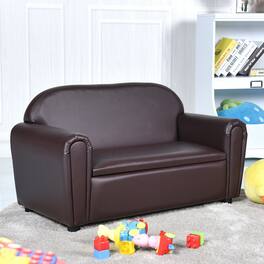 Gymax - Kids Sofa Armrest Chair Lounge Couch Wood Construction Storage Box Living Room - Brown