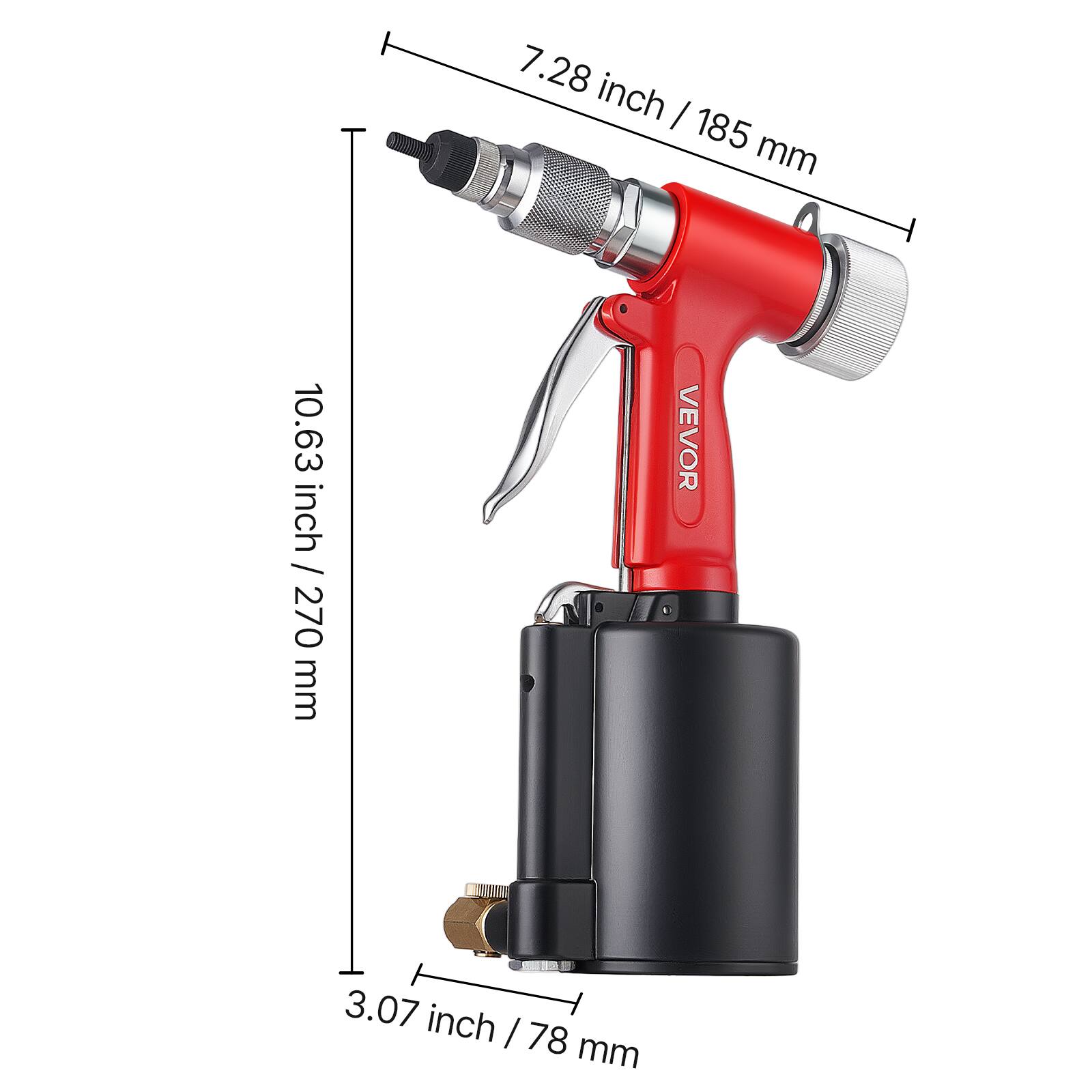 7.28 inch / 185 mm  
10.63 inch / 270 mm  
3.07 inch / 78 mm