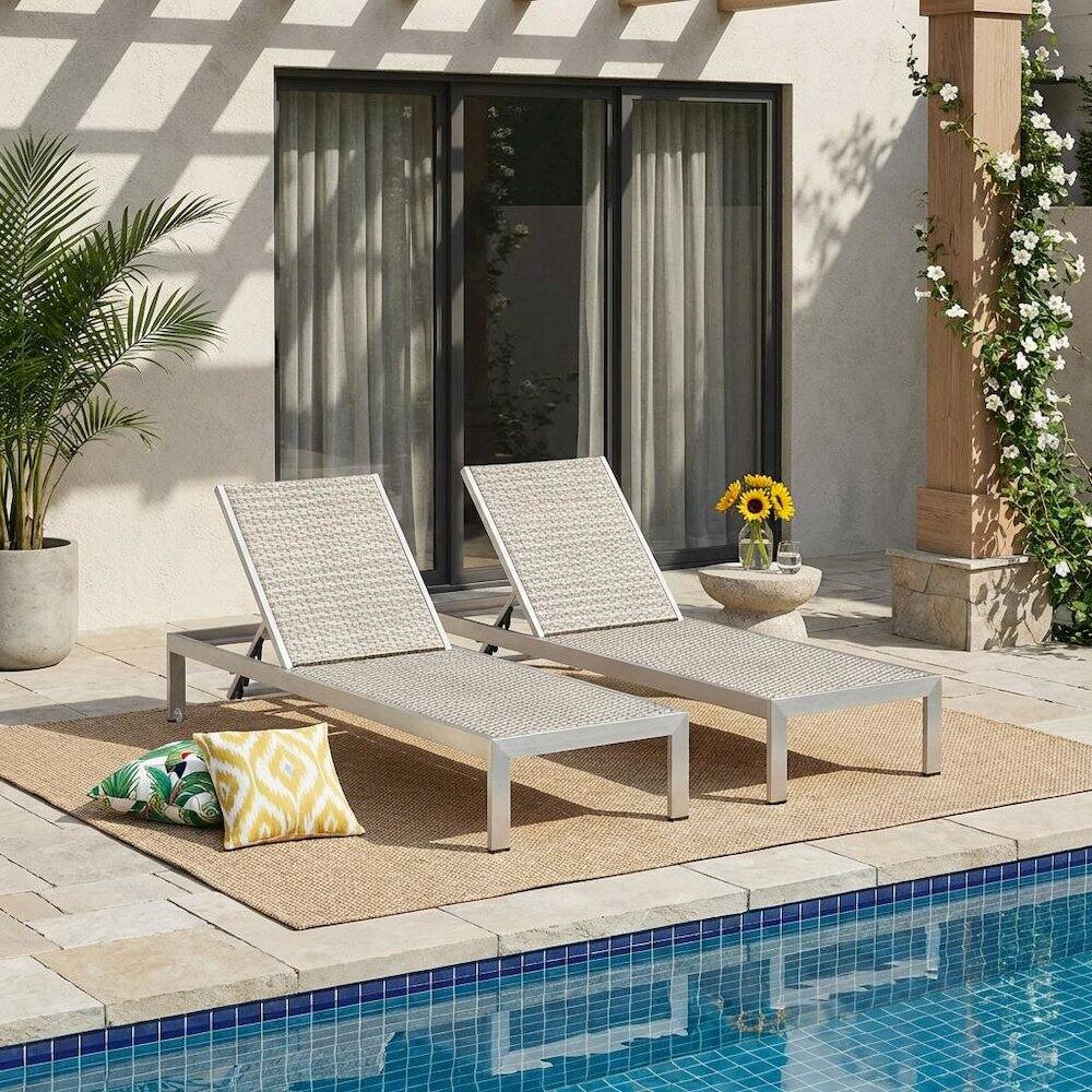Angle. Outdoor Escape - Aluminum Patio Lounge Chairs Set Of 2 With Weather-Resistant Frame - Gray.