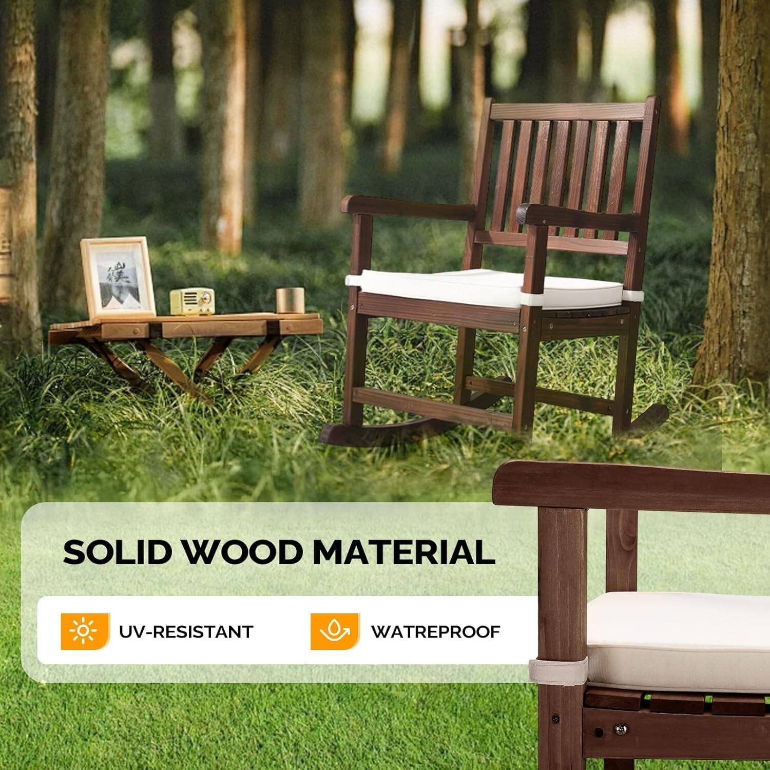 Winado Wooden Rocking Chair, Weatherproof Rocker with Cushion Rocking ...