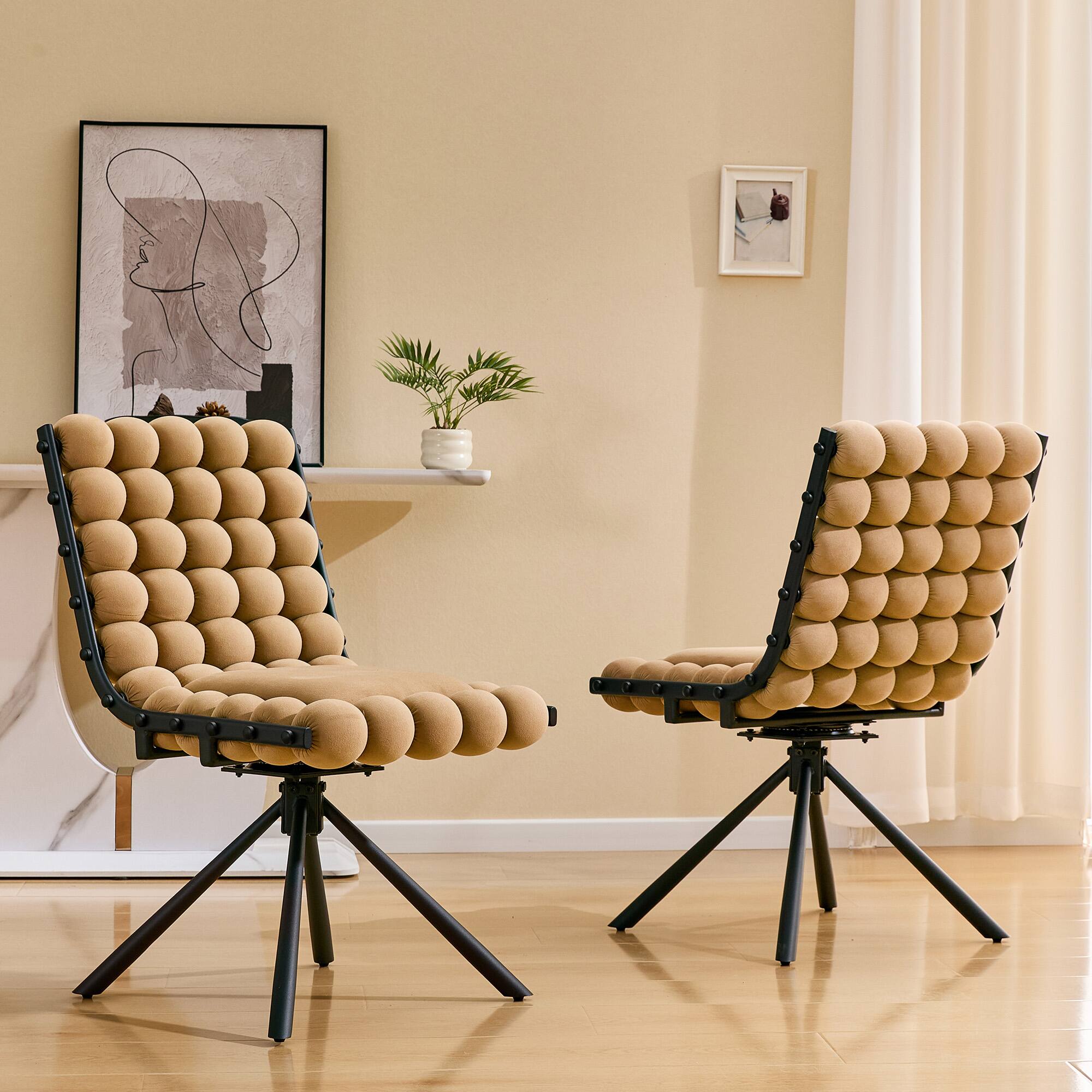 Left. Loheer - Loheer Velvet Dining Chairs Set of 2 Bubble Tufted Accent Chairs for Dining Room Kitchen with Black Legs 1.63 ft - Black,Brown.