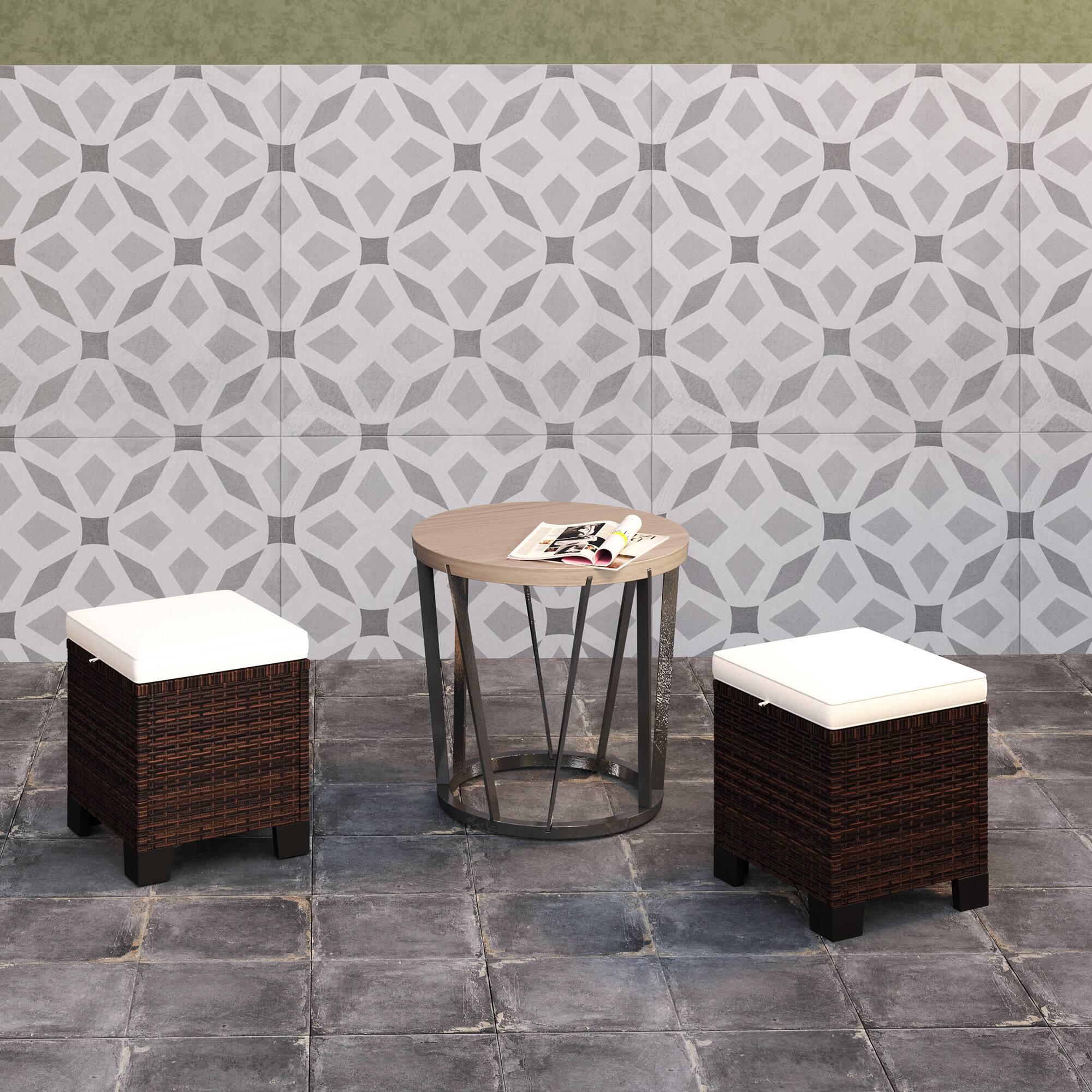 Alt View 7. Outsunny - 2 Pieces Outdoor Patio Ottomans, All Weather Wicker Outdoor Footstools with Removable Cushions - Beige.