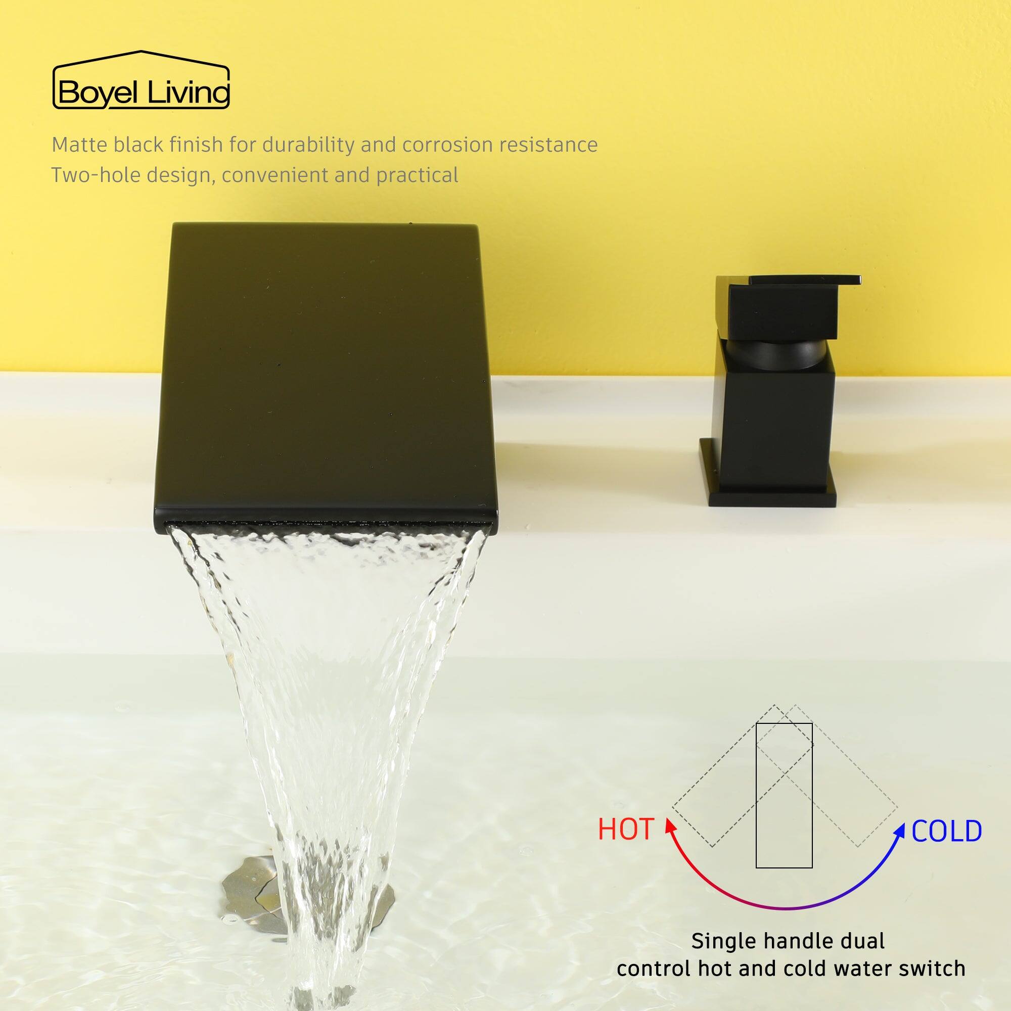 Boyel Living, Matte black finish for durability and corrosion resistance, Two-hole design, convenient and practical, Single handle dual control hot and cold water switch