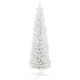 Homcom - Snow Flocked Artificial Pencil Christmas Tree, Slim, Realistic Branches, Plastic Base Stand, Indoor - White