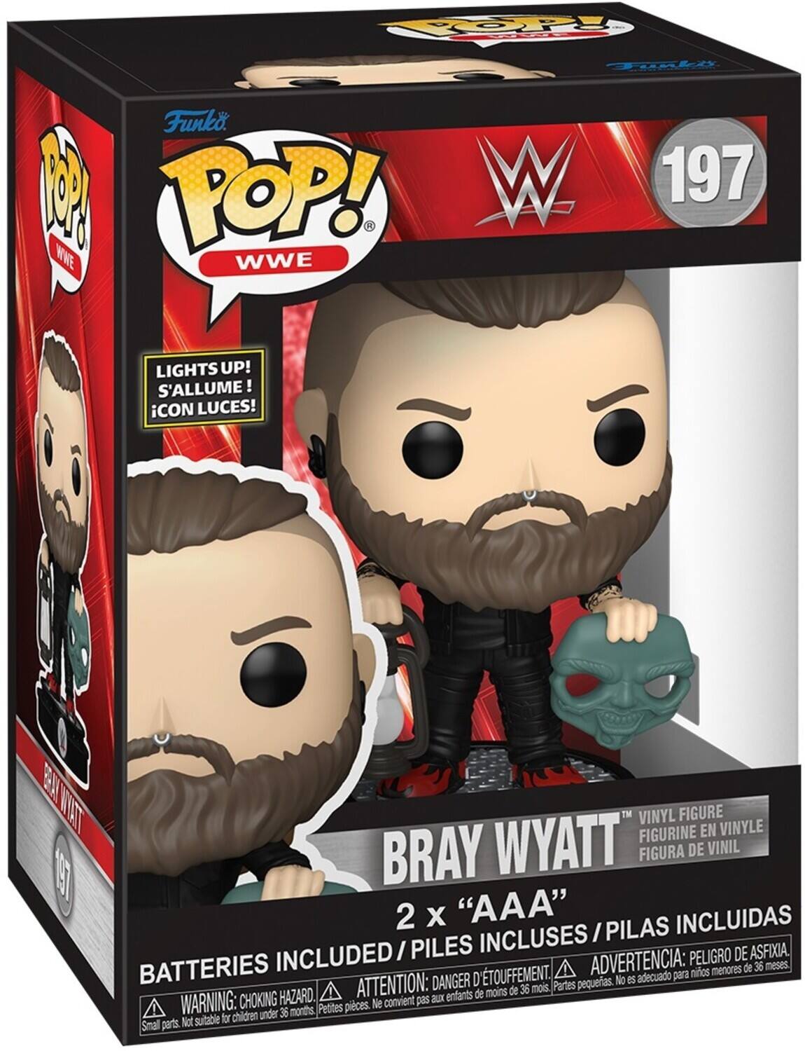 1OP Tunli Funko POP! WWE 197 WWE LIGHTS UP! S'ALLUME! iCON LUCES! EN WIIT VINYL FIGURINE FIGURE EN VINYLE C BRAY WYATT FIGURA DE VINIL 2 x "AAA" INCLUIDAS INCLUSES I PILAS INCLUDED I PILES PELIGRO DE ASFIXIA. BATTERIES TOUFFEMENT. A ADVERTENCIA: para niños menores de 36 meses. DANGER D'ETOUFFEMENT. ATTENTION: aux enfants de moins de 36 mois. WARNING: CHOKING HAZARD. Petites pièces. Ne convient pas pour les enfants de moins de 36 mois. Not suitable for children under 36 months. Small parts.